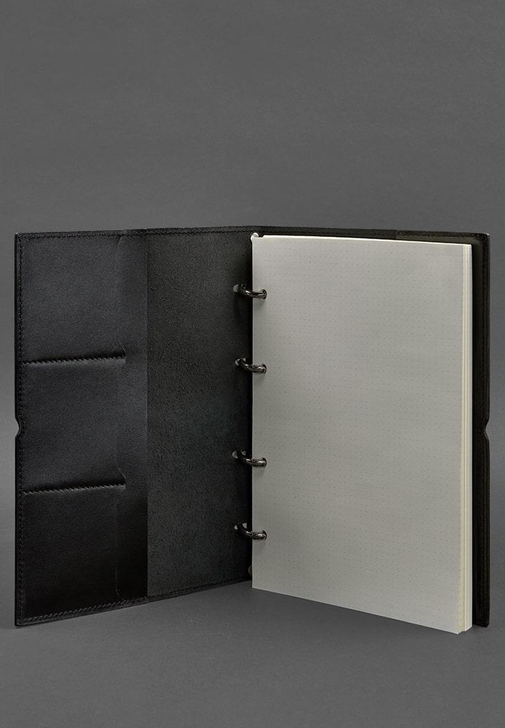Блокнот кожаный Софт-бук 9.0 А4 на кольцах в мягкой обложке Черный глянец (A-027479) - фото 4