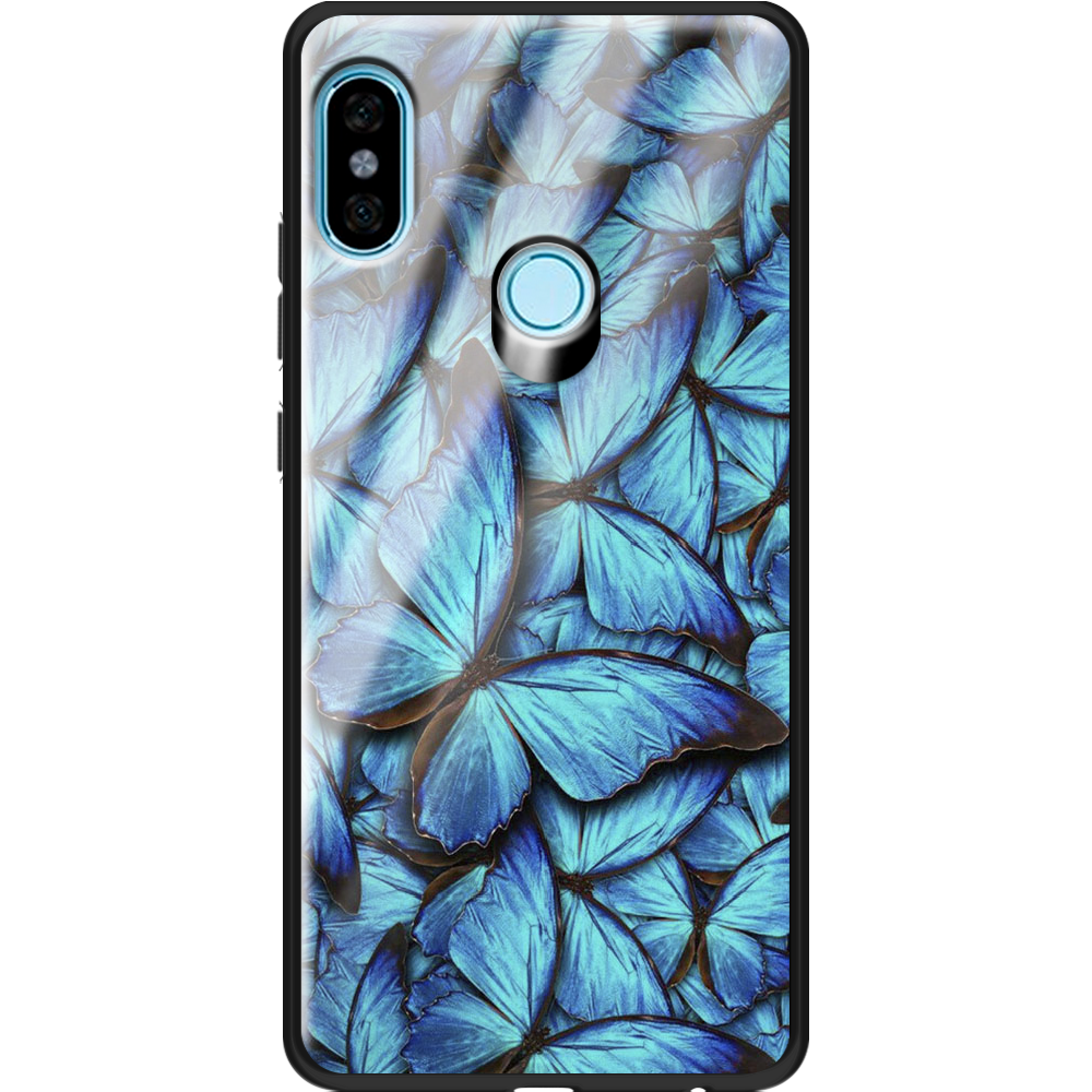 Чехол BoxFace Xiaomi Redmi Note 5 / Note 5 Pro лазурные бабочки Черный силикон со стеклом (32971-up1550-37747)