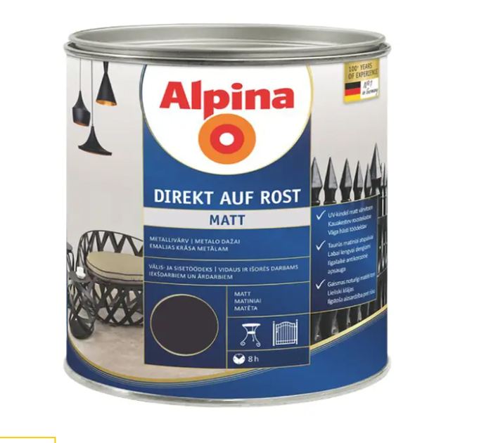 Емаль універсальна алкідна матова Alpina Direkt auf Rost RAL9005 2,5 л Чорний (1807671366)