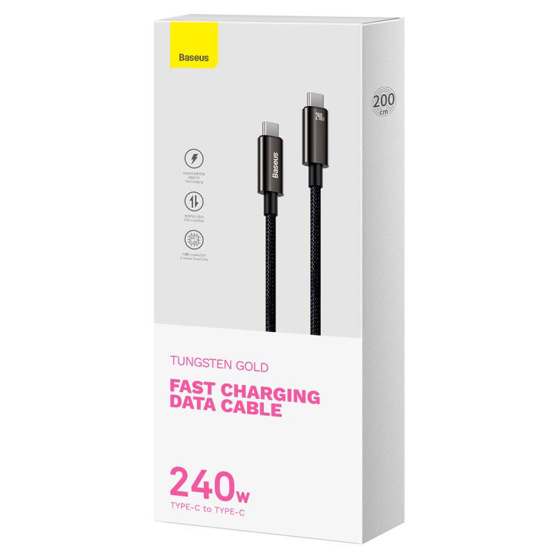 Кабель BASEUS CAWJ040101 Type-C to Type-C Tungsten Gold Fast 200 см 240W Black - фото 3