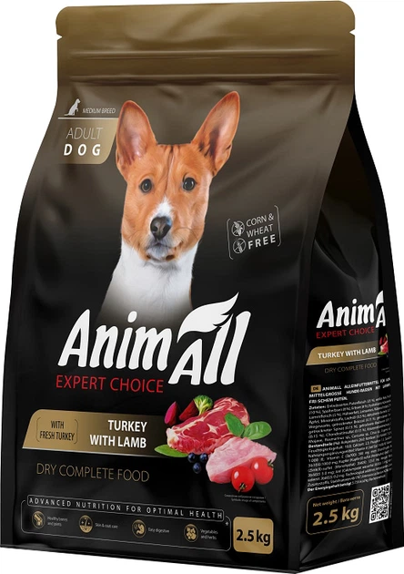 Корм сухой полнорационный AnimAll для собак средних пород с индейкой и ягненком 2,5 кг (178612) Корм сухой полнорационный AnimAll для собак средних пород с индейкой и ягненком 2,5 кг (178612)