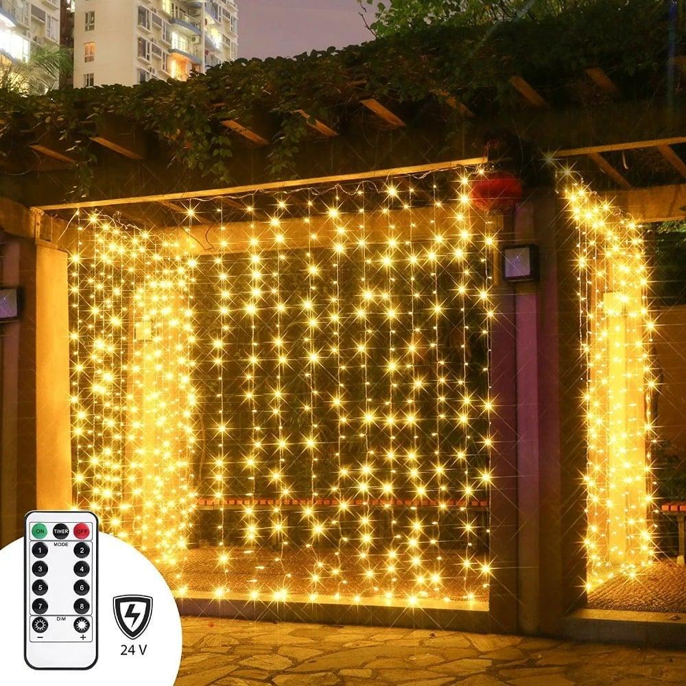 Светодиодная гирлянда штора Капля росы 300 LED 3х3 м 220В c пультом Теплый белый Светодиодная гирлянда штора Капля росы 300 LED 3х3 м 220В c пультом Теплый белый