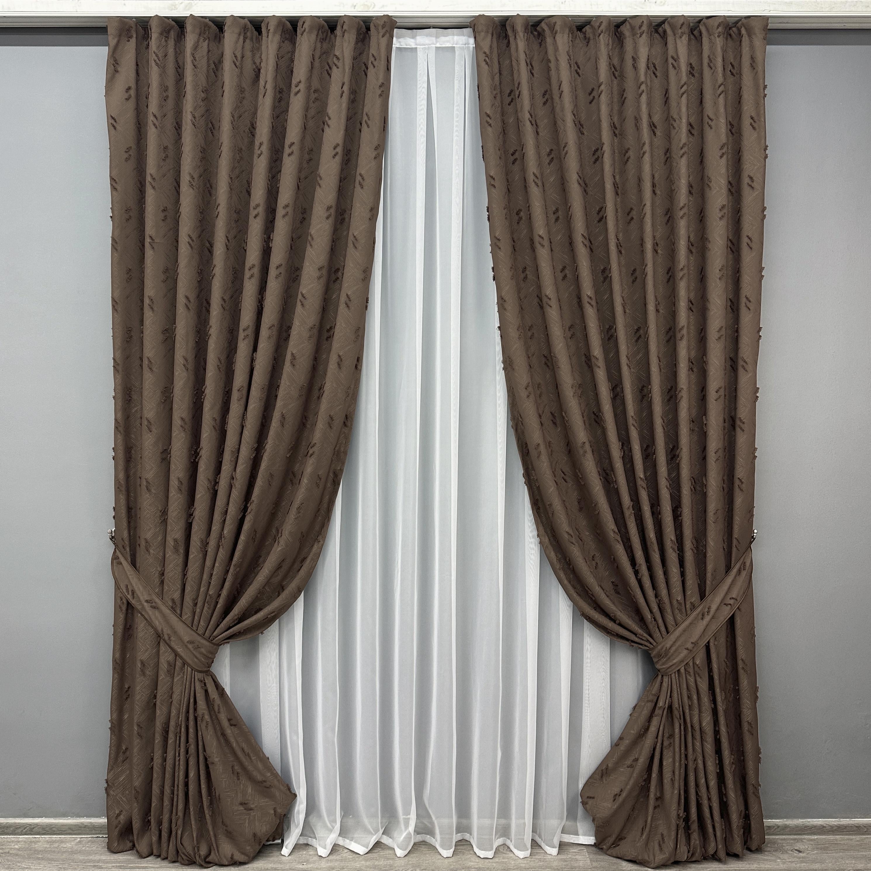 Комплект штор VR-Textil № 1891ш Льон Букле 150х270 см 2 шт. Коричневий (33-0925)