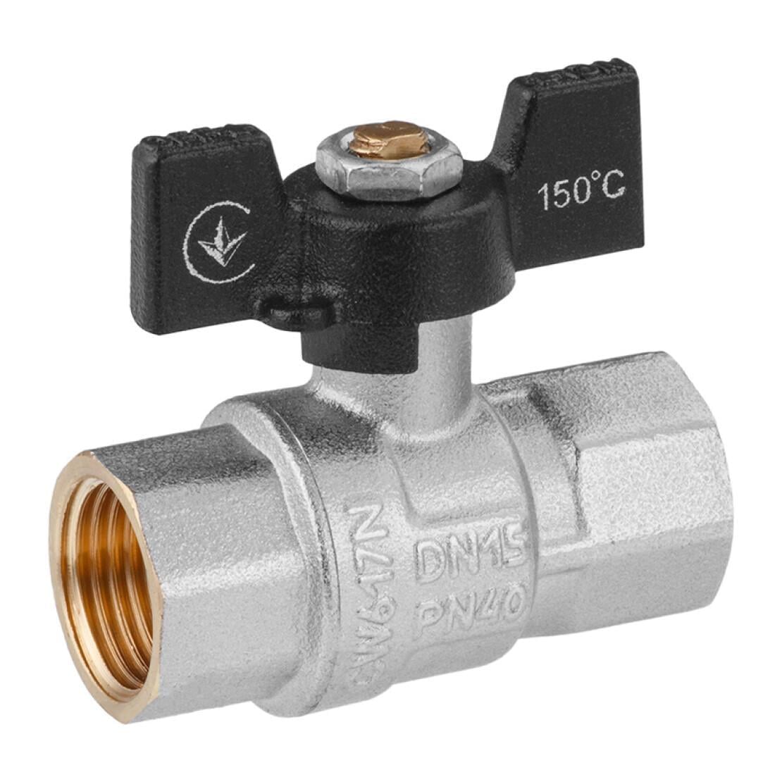 Кран шаровый Kroner ВВ PN40 1/2" бабочка/никелированная (CV033206)