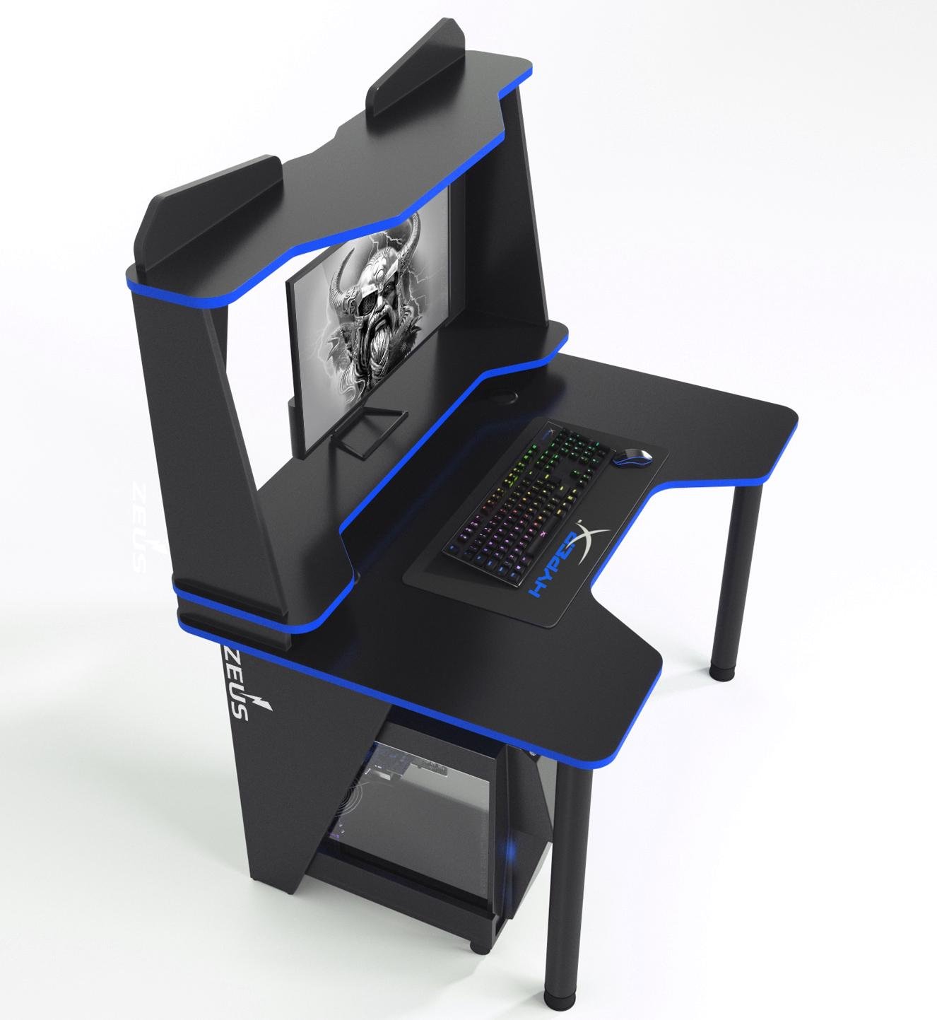 Стіл геймерський Zeus IVAR-2 із надбудовою ЛДСП 1200 мм Чорно-синій (IV-214)
