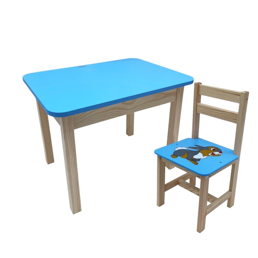 Стол со стульчиком деревянный детский зайчик Голубой Стол со стульчиком деревянный детский зайчик Голубой