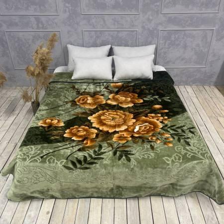 Покрывало велюровое Цветы евро 200х240 см Зеленый (П4К-al-cap-pled-008)