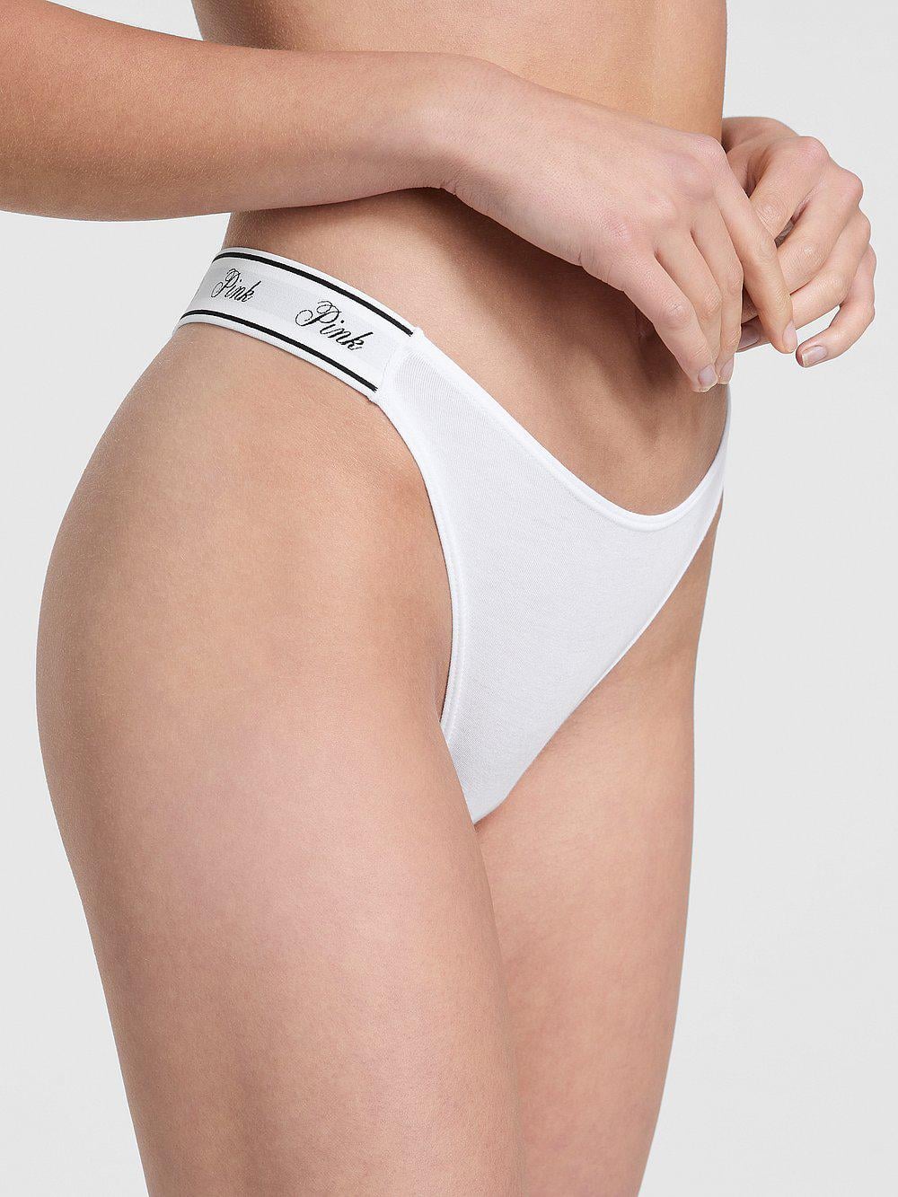 Трусики женские стринги Victoria's Secret Logo Cotton Shine Белый (27002089)