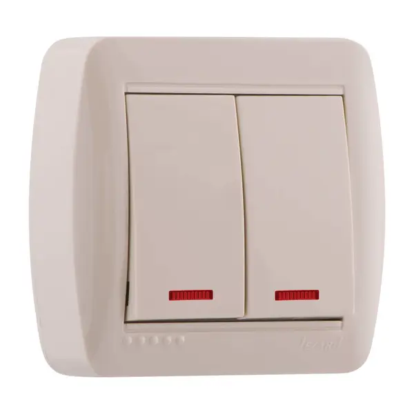 Выключатель накладной двухклавишный Lezard Demet с подсветкой Кремовый (27550371)