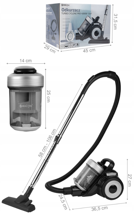 Пылесос безмешковой MalTec TURBO CYCLONE 12в1 - фото 2 Пылесос безмешковой MalTec TURBO CYCLONE 12в1 - фото 2