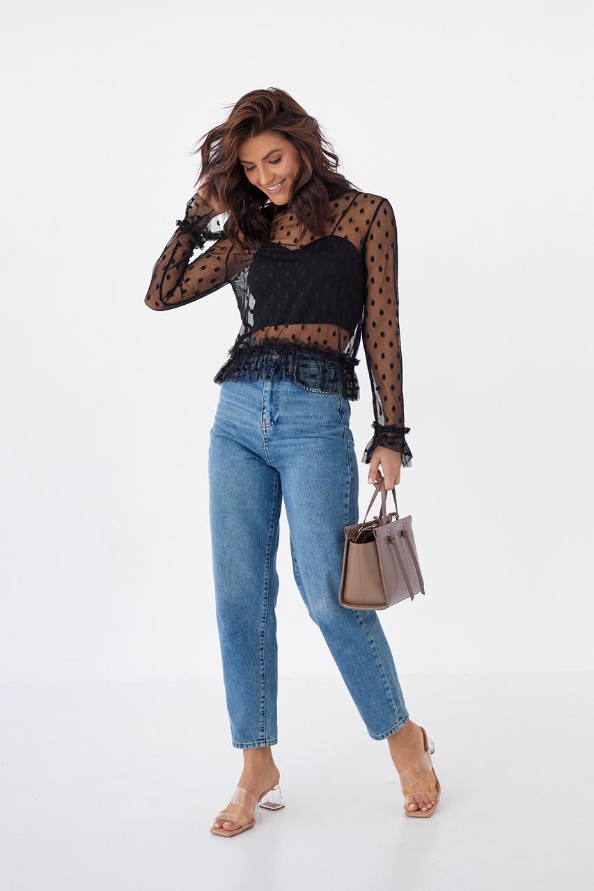 Блуза прозора Hello Kiss! з фатину в горошок L Чорний - фото 3 Блуза прозора Hello Kiss! з фатину в горошок L Чорний - фото 3