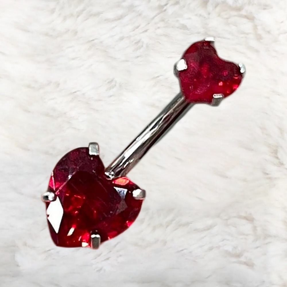 Пирсинг в пупок два сердечка рубин серебристая сталь циркон Красный (74135557)