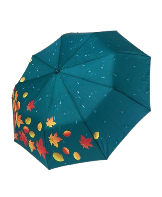 Зонтикик женский Susino автомат на 9 спиц с осенними листьями Темно-зеленый (№3030)