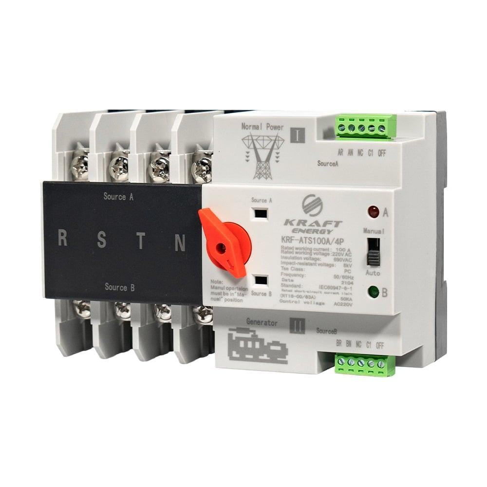 Автоматический переключатель АВР под DIN-рейку Kraft KRF-ATS100A/4p 4 полюса (51-00102)
