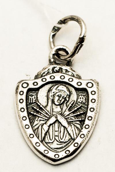 Образок серебряный Защитная Икона Божией Матери Семистрельная