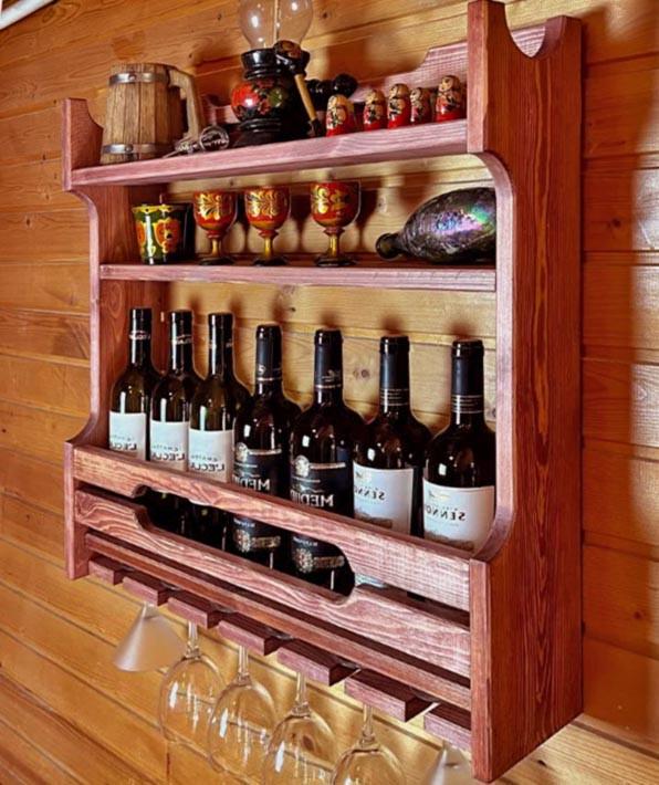 Полка для вина настенная из дерева Фудамото 66 Коралл (ПНК-619614)