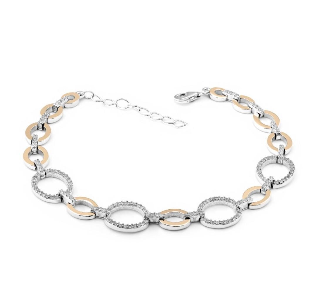 Браслет срібний жіночий кола із золотою пластиною срібло 925 проби 8,96 г 17,5-20 см (1007б)