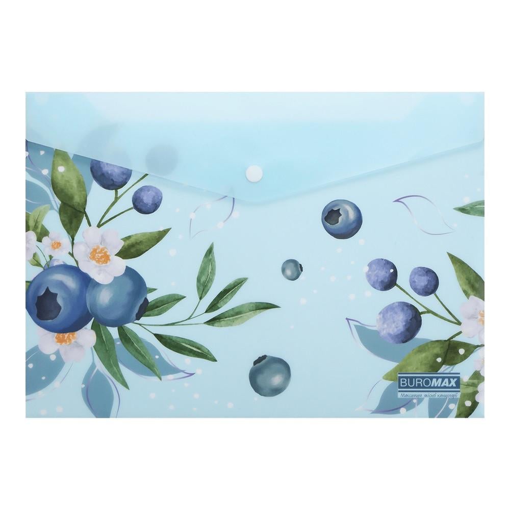 Папка-конверт А4 на кнопке Buromax BLUEBERRY ARABESKI BM.3943-17 матовый полупрозрачный пластик Морская волна (4823126816296)