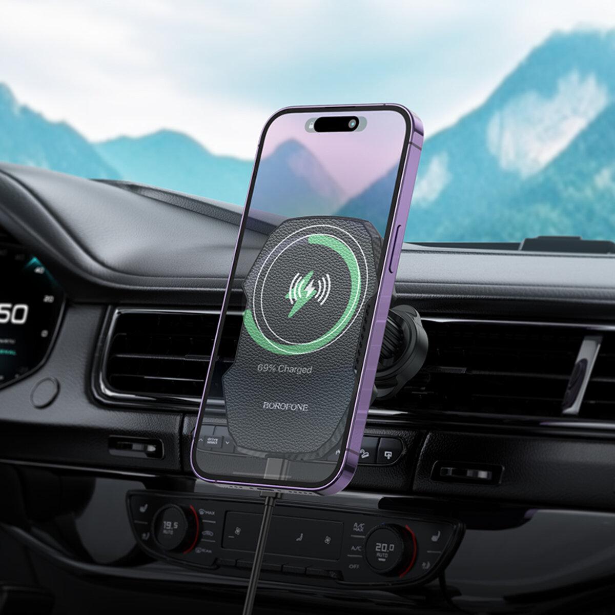 Тримач для телефону в машину Borofone BH215 Adelante magnetic wireless fast charging car holder Black (18252864) - фото 9