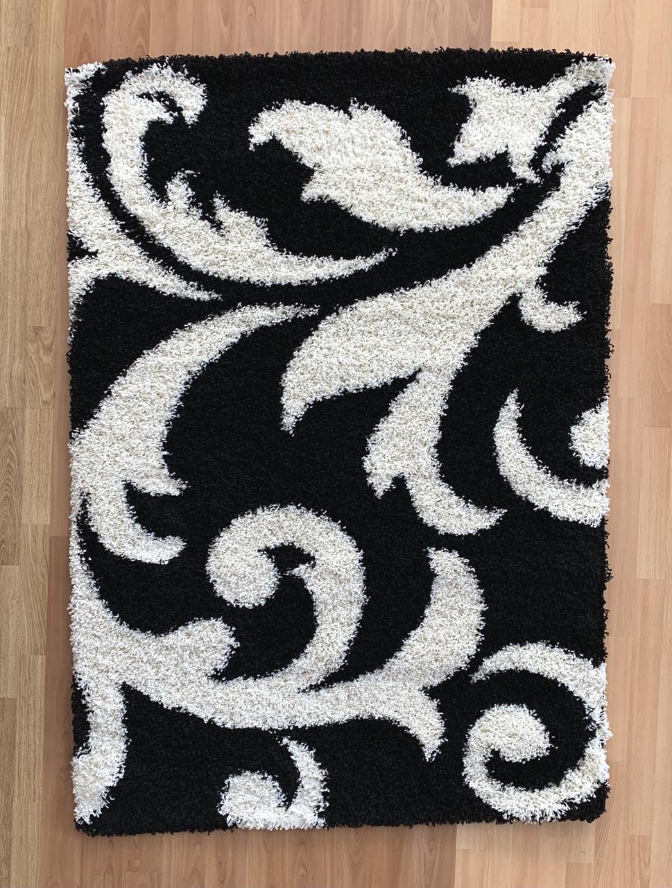 Ковер прямоугольный высоковорсовый мягкий гипоаллергенный 200х400 см Черно-белый (9161A)