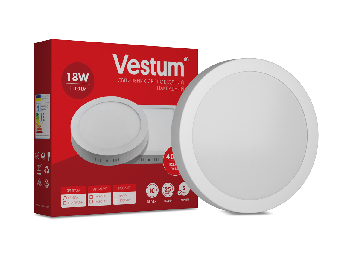 Світильник круглий світлодіодний Vestum 1-VS-5303 18W 4000K 220V накладний