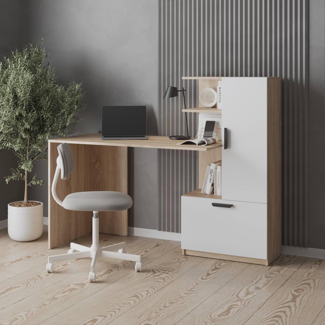 Письмовий стіл VAYS з полицями 150х58х122 см Дуб сонома/Білий (34060769)