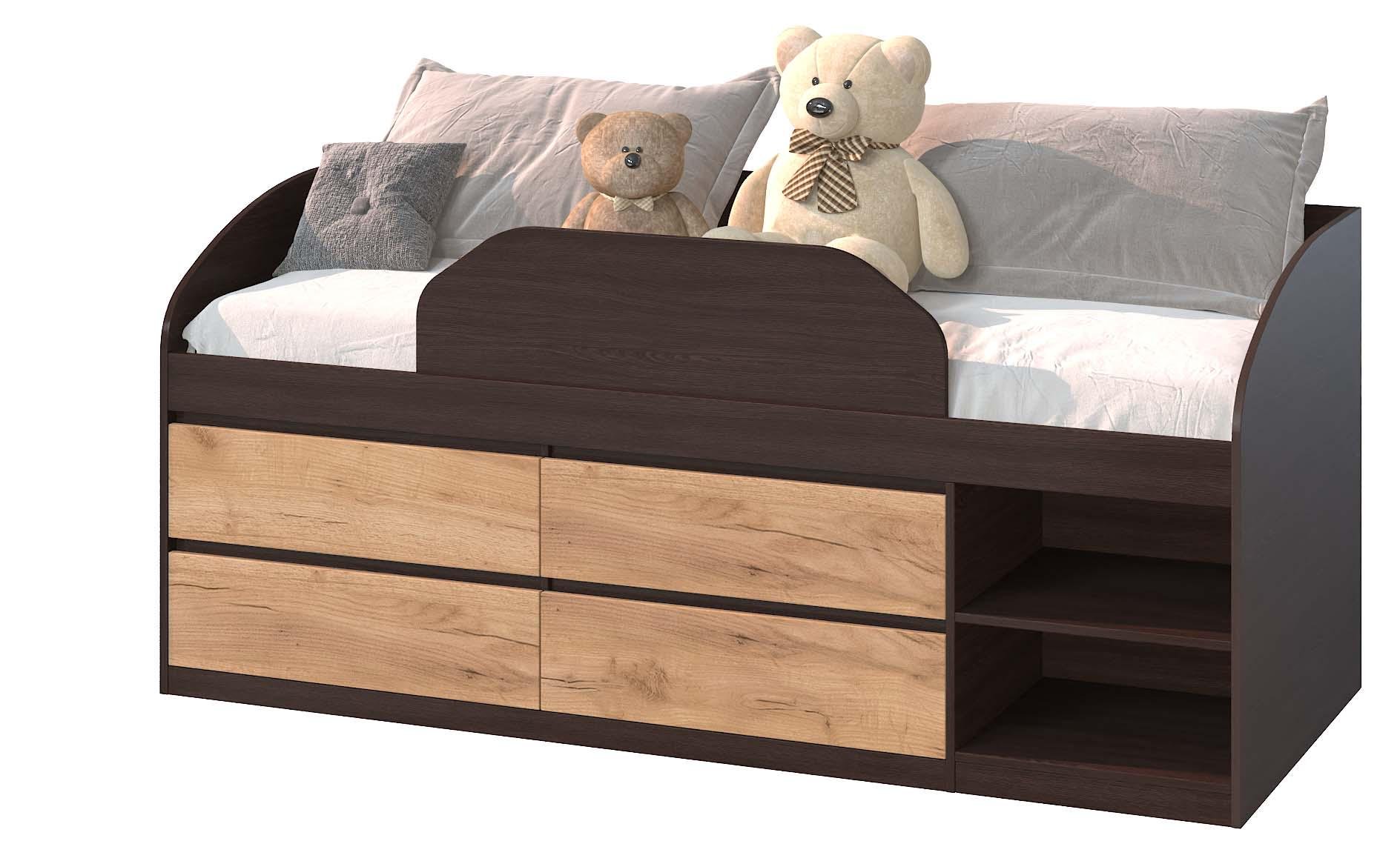 Кровать Мастер Форм Брайт левосторонняя с детским ограничителем и ящиками 835x2032x840 мм Венге магия/Дуб крафт золотой (31185)