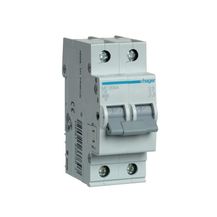 Автоматический выключатель Hager 2P 6A C 6 kA MC206A 2M
