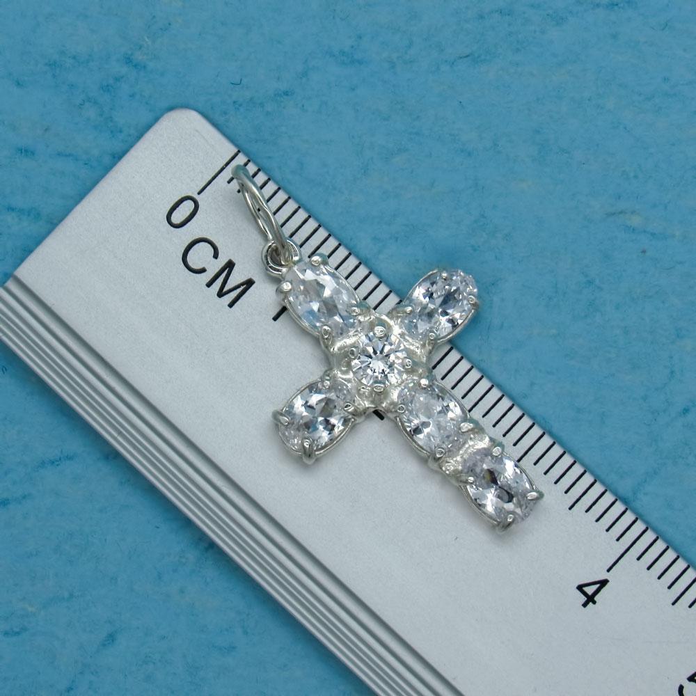Срібний кулон з фіанітами Хрестик з овальними камінчиками (1129809621) - фото 3