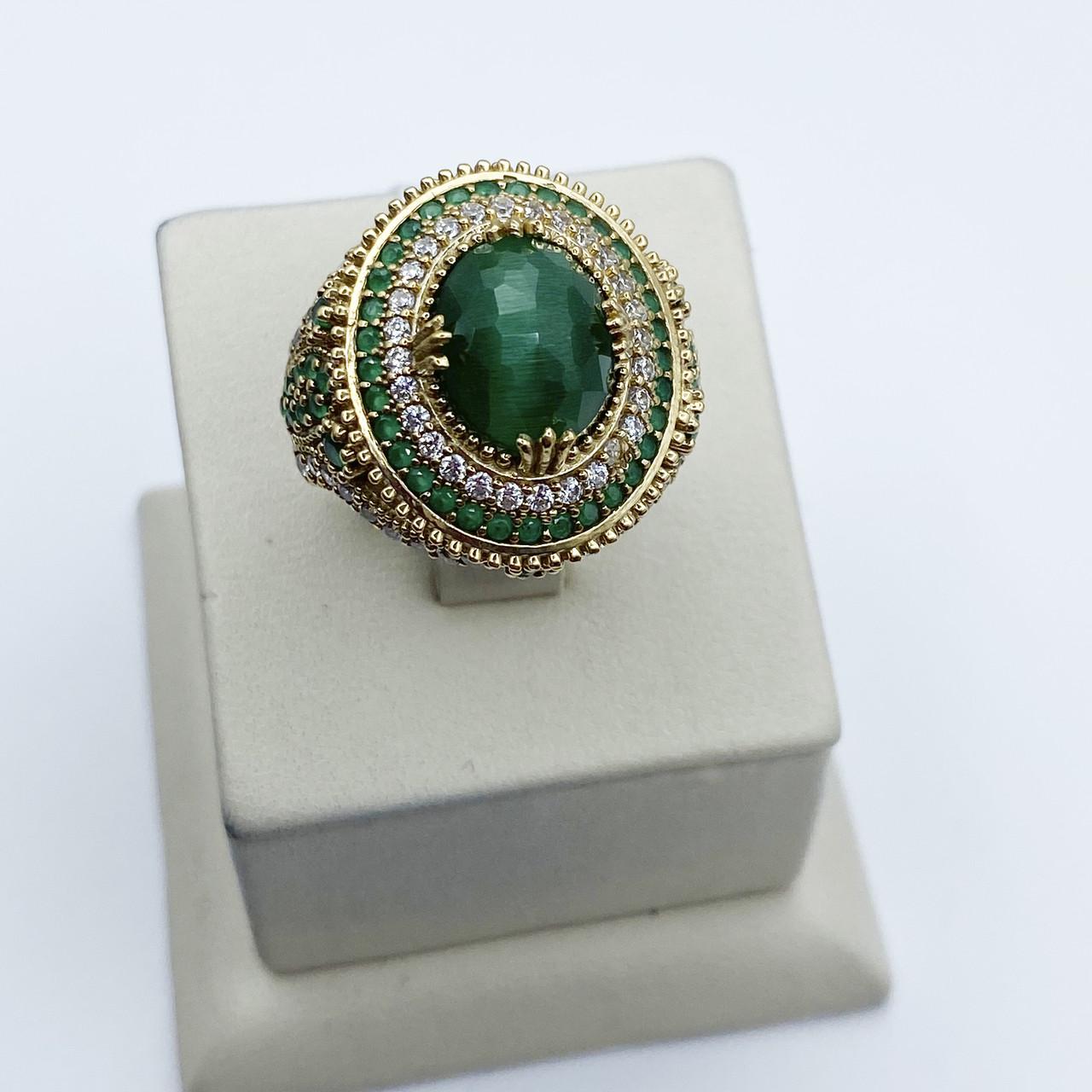 Кольцо серебряное Роксолана с кошачим глазом и кубическим цирконием р. 18 10,03 г (2054648582)