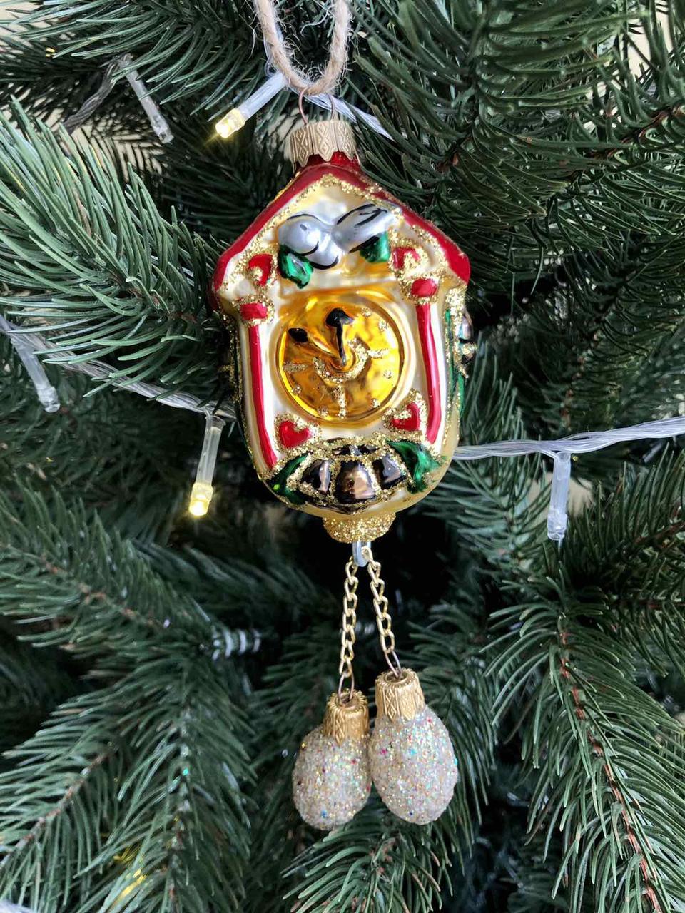 Игрушка елочная стеклянная Часы с шишками