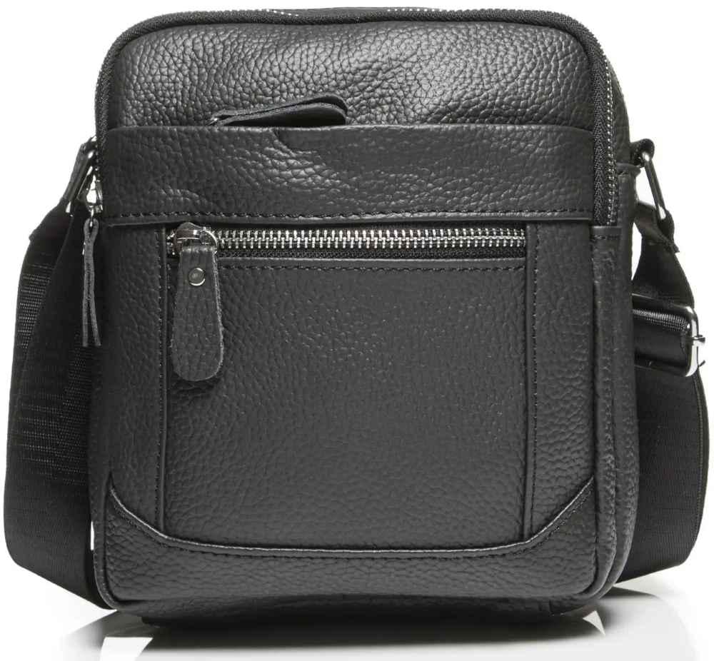 Сумка-месенджер кожаная через плечо Tiding Bag A25-1289A Черный