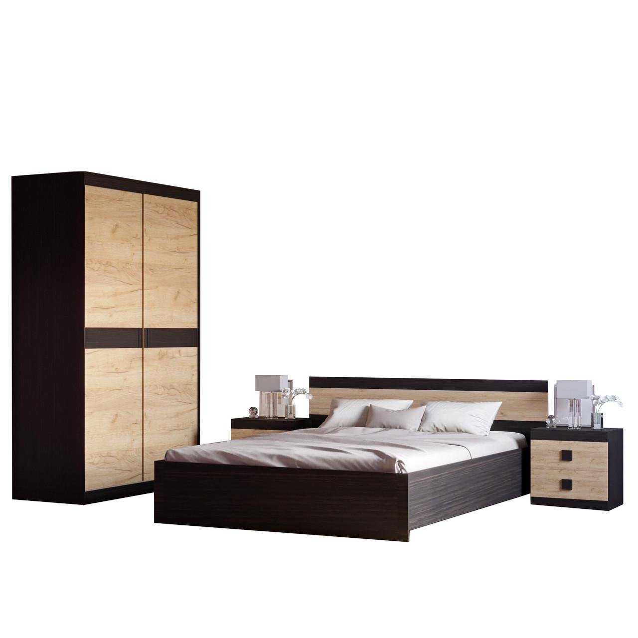 Спальня Соната Еверест Комплект 11 модульна 4 елементи Венге темний/Дуб крафт золотий (DTM-2641)