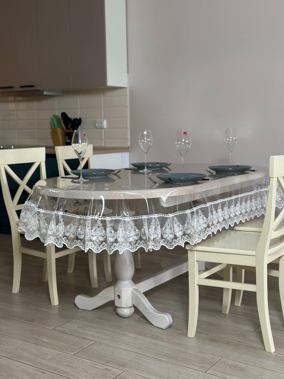 Скатертина з мереживом Рішельє двоколірна/комбінована силіконова овальна 140x180 см (1005W-o2)