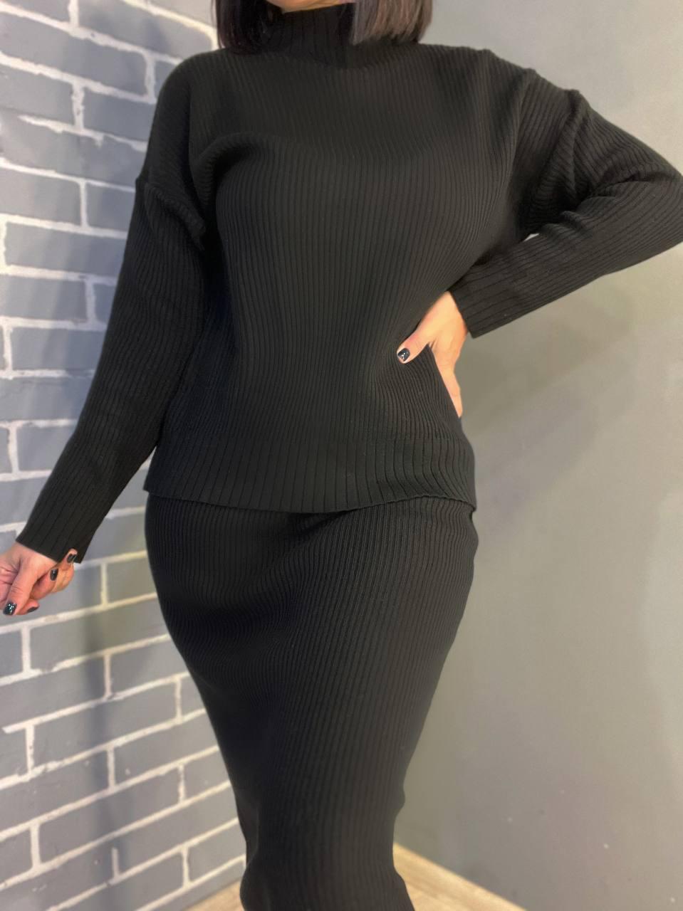 Костюм женский ENJOY 82345 свитер с юбкой длинная рубчик вязка OS Черный (729) - фото 3 Костюм женский ENJOY 82345 свитер с юбкой длинная рубчик вязка OS Черный (729) - фото 3