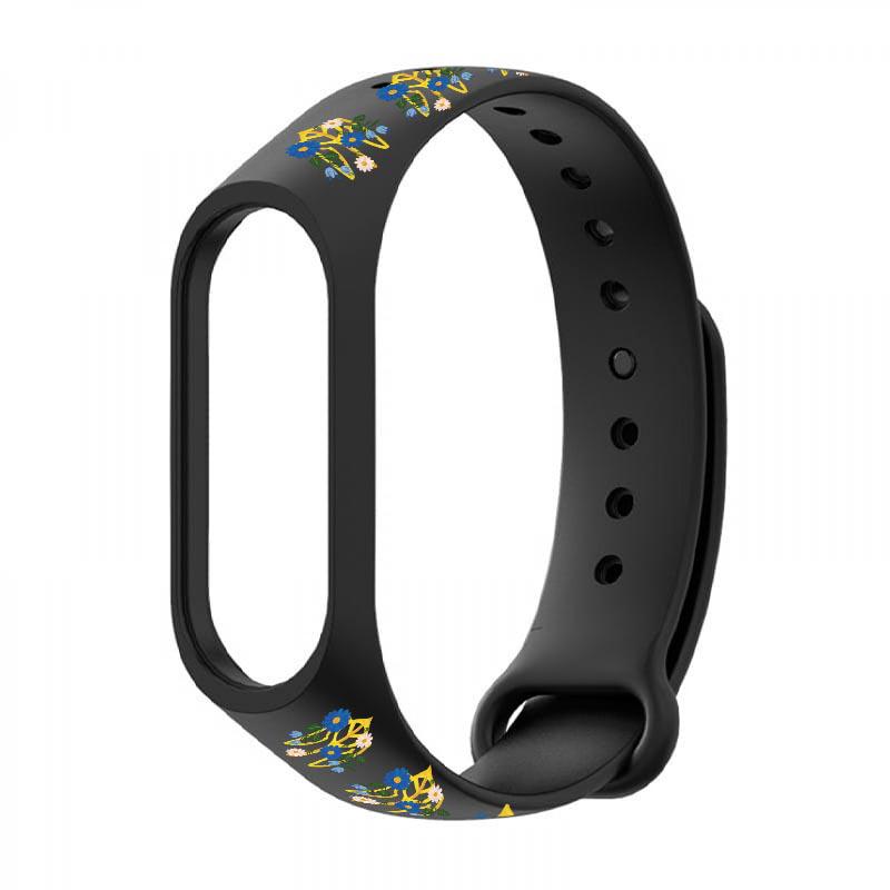 Силиконовый ремешок для Xiaomi Mi Band 3/4 с дизайнерским принтом "Тризуб в цветах" (9659629) - фото 3