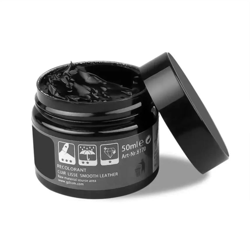 Крем-фарба рідка шкіра для ремонту шкіри взуття сумок курток салону авто 50 мл Чорний