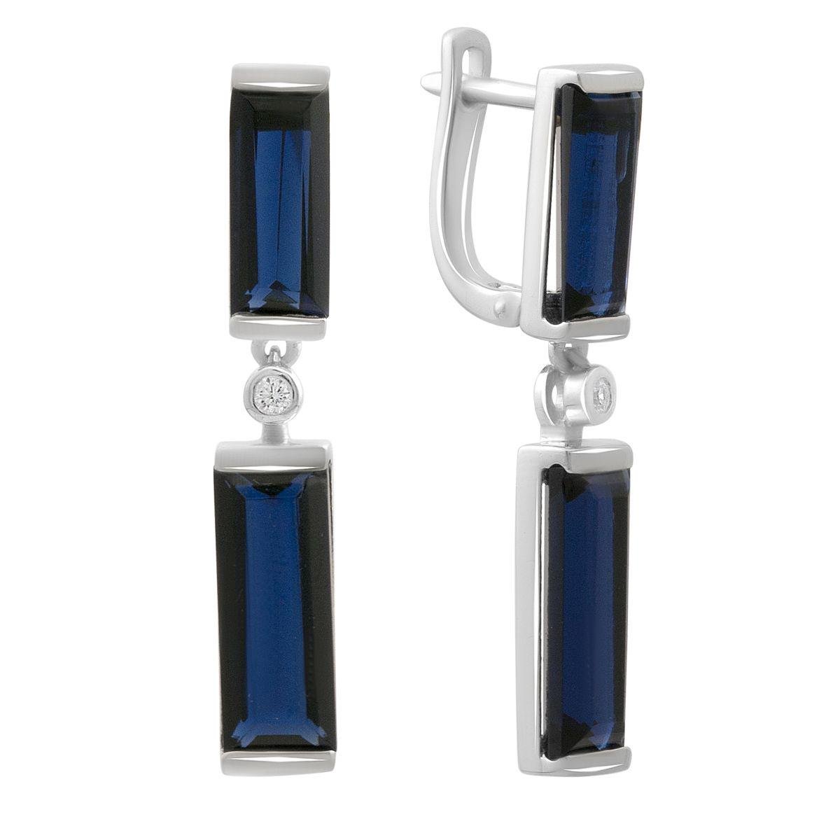 Сережки срібні з прямокутною формою вставки нано сапфіру Сережки срібні з прямокутною формою вставки нано сапфіру