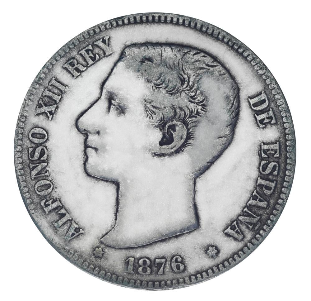 Коллекционная монета Испания 5 песет 1876 серебро F-VF Король Альфонсо XII 1875-1885 25 г (М19778)