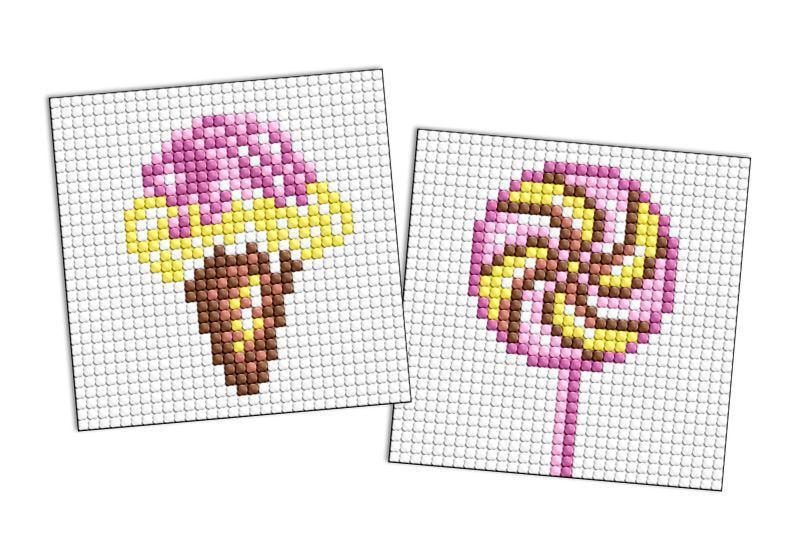 Алмазная мозаика на магните Ideyka Мороженое и леденец из 2 сюжетов 9х9 см (Id-AMG1183)