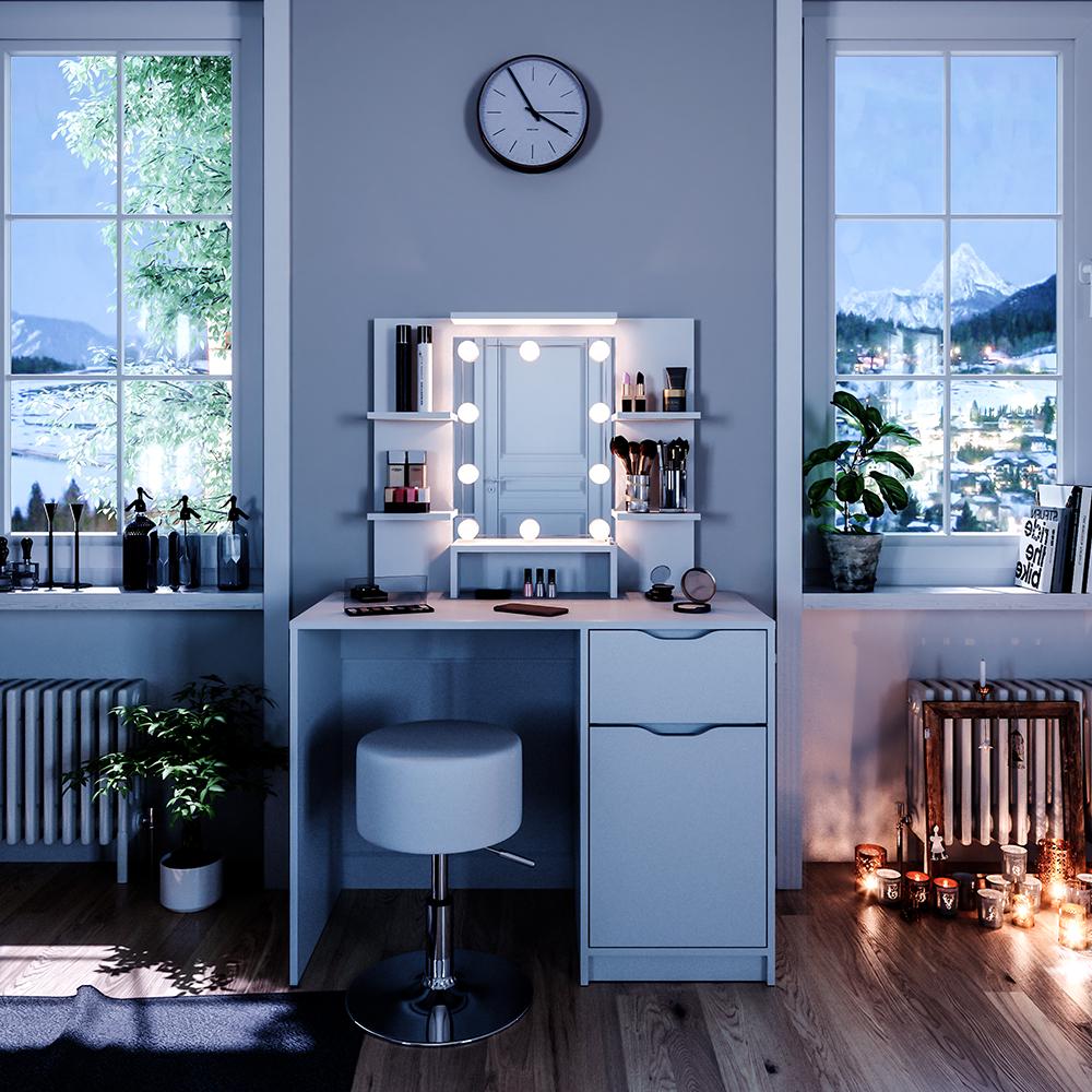 Туалетный столик Vicco Ruben с подсветкой и стулом Белый - фото 4