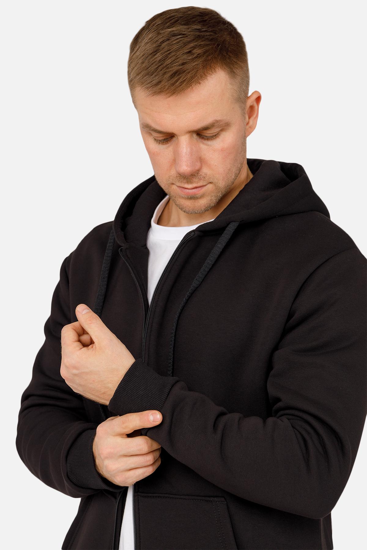 Толстовка мужская на молнии ЦБ-00254627 р. 50 Черный (SKT001004992) - фото 3 Толстовка мужская на молнии ЦБ-00254627 р. 50 Черный (SKT001004992) - фото 3