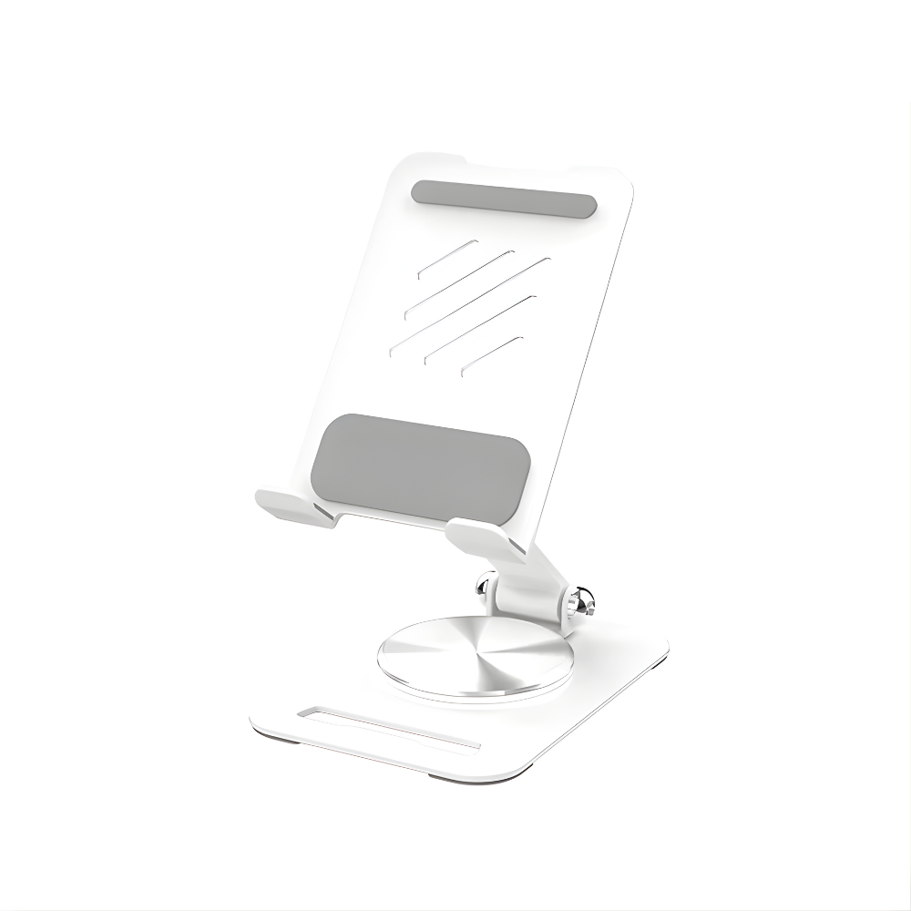 Подставка настольная под телефон для смартфона и планшета до 7 дюймов C оборотом на 360 металлическая складная Белый - фото 7