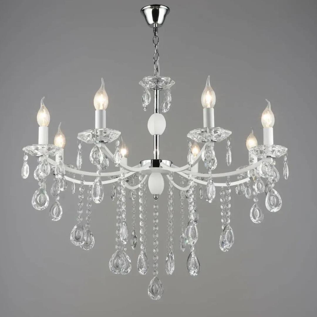 Люстра Valeso с хрустальными подвесами под восемь ламп Е14 Белый/Хром (B A4461/8 WT+CH)