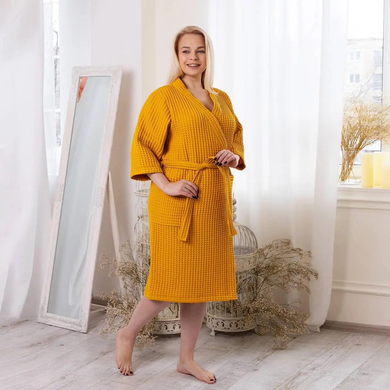 Халат женский вафельный Bonita с поясом р. 54 Желтый (30019)