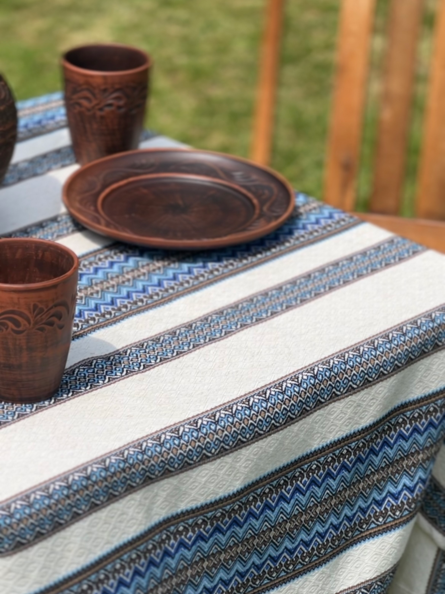 Скатерть льняная пасхальная Стожары с украинским орнаментом 370x150 см Синий (1902-8) - фото 9