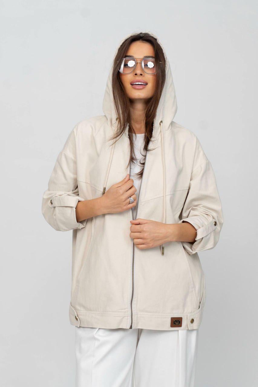 Куртка-вітрівка жіноча котонова 4XL Айворі (33357526)