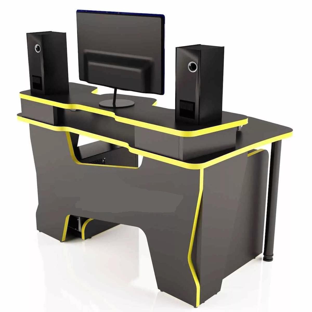 Стіл геймерський CNC mebli Comfort GT14N з надстройкою та ящиками 120 см Black/Yellow (10362) - фото 3