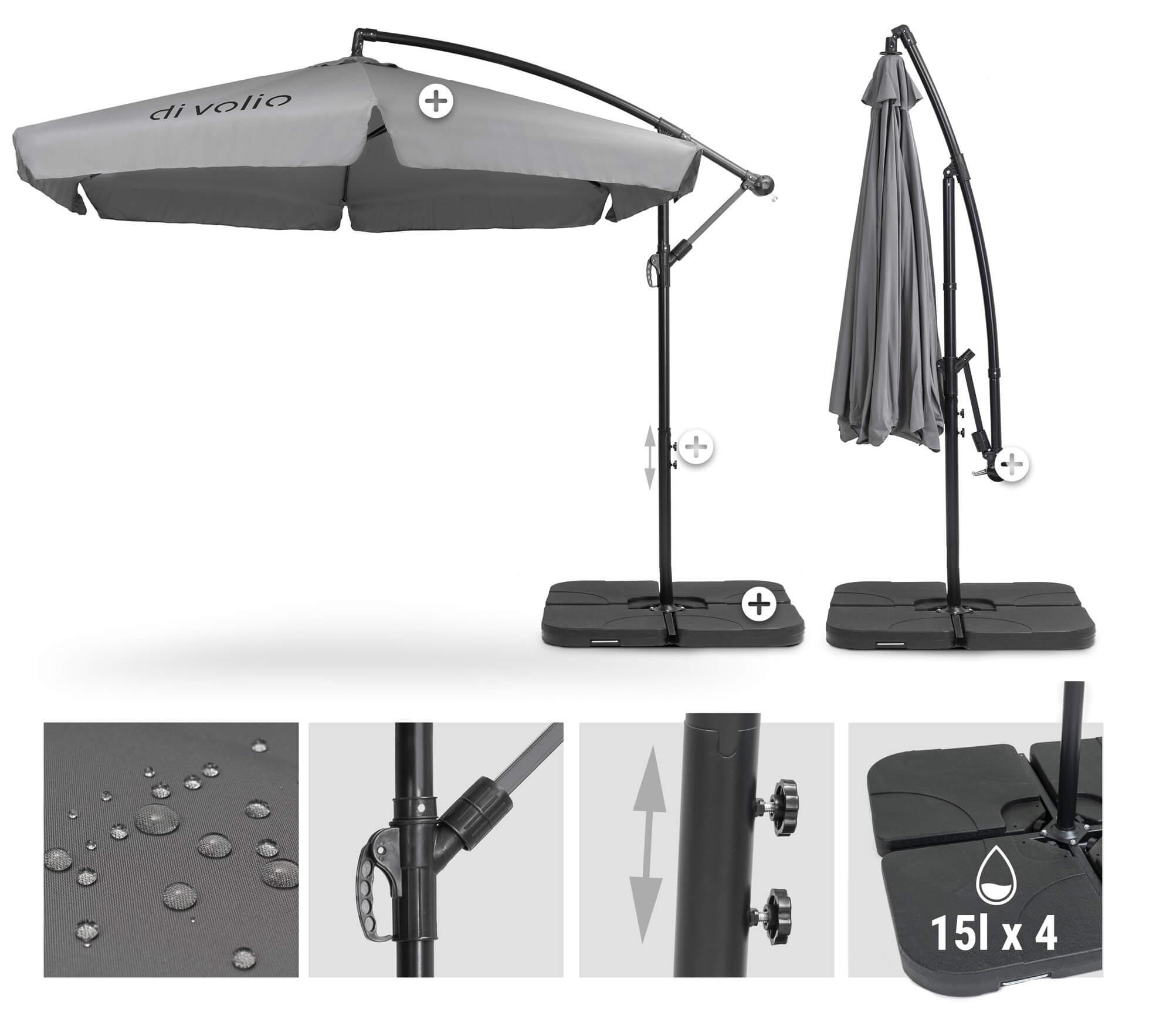 Зонтик садовый Di Volio EMPOLI 350 см и основа садового зонтика Серый (1631) - фото 2