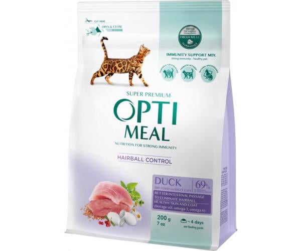 Корм сухой для взрослых кошек Optimeal Duck Hairball Control с уткой 200 г Корм сухой для взрослых кошек Optimeal Duck Hairball Control с уткой 200 г